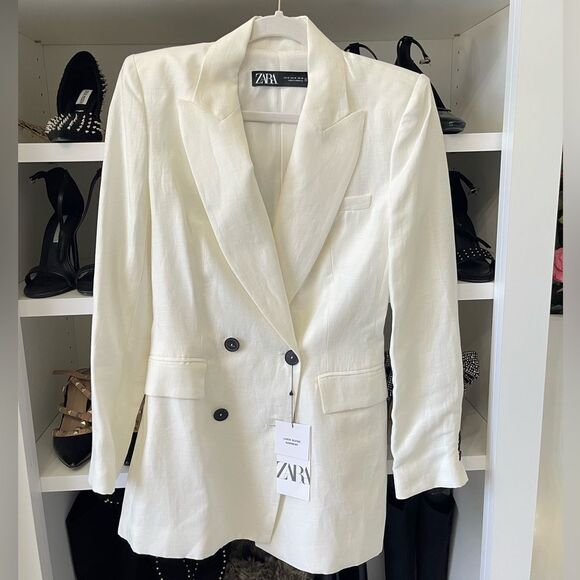 NWT White Linen Blend Double Breasted Blazer XS - Picture 8 of 13